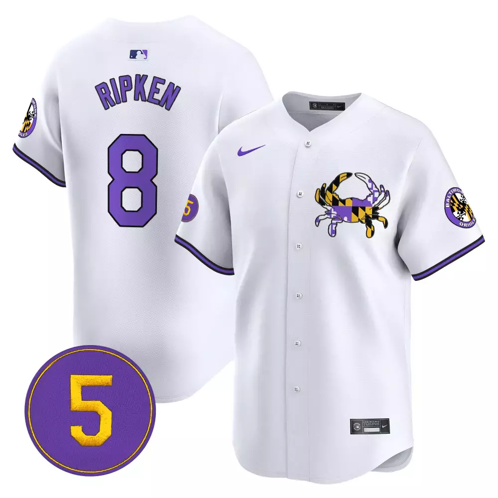 Cal Ripken 8 Baltimore Orioles Jersey White City Connect Maryland Flag Crab Men Split Design