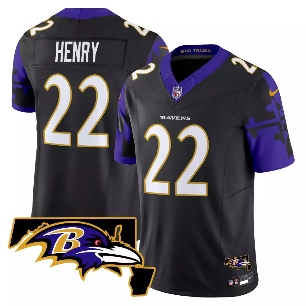 Derrick Henry 22 Ravens Jersey Black Men Player Purple Gold Vapor Limited All Stitched