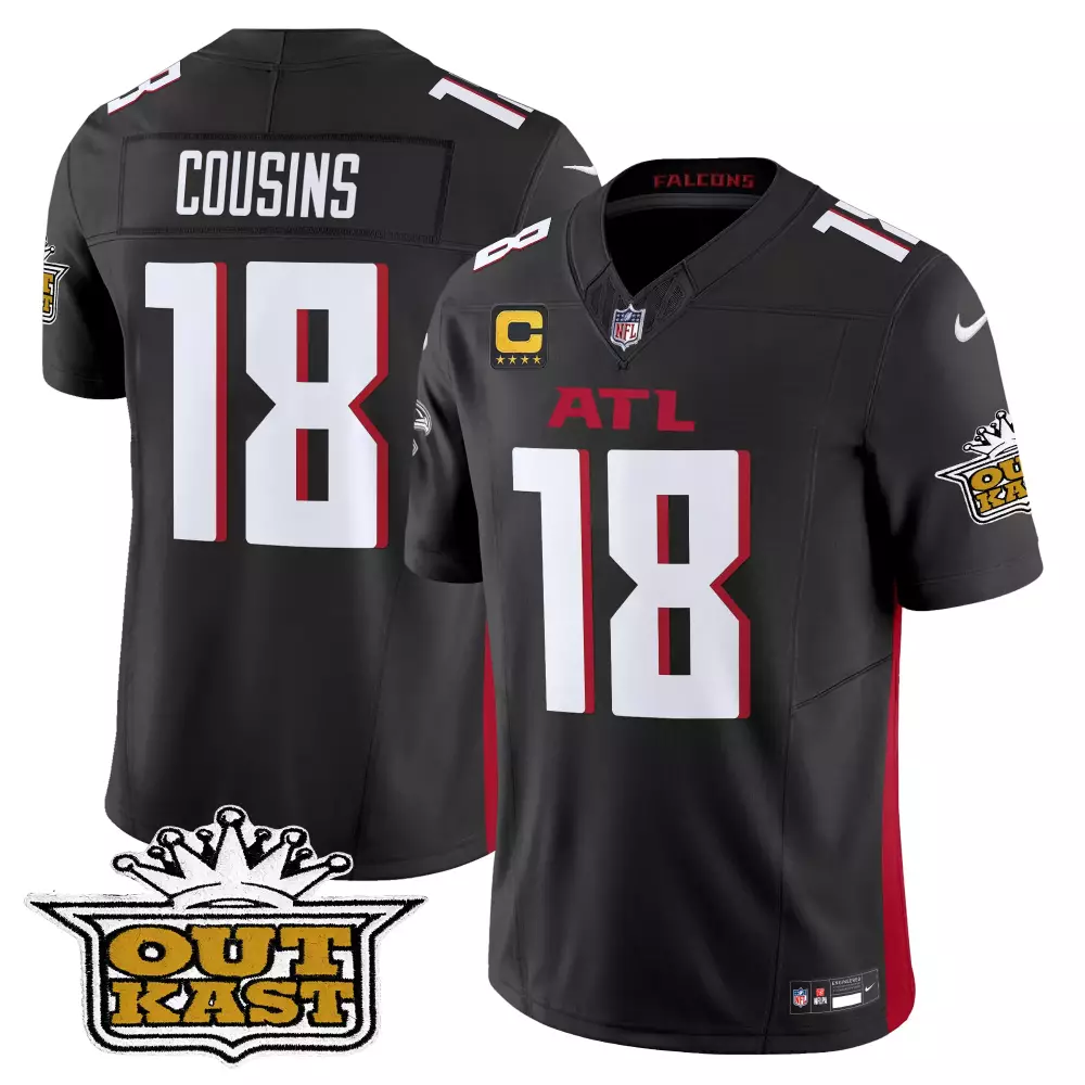 Kirk Cousins 18 Falcons Jersey Black Outkast Men NFL Red White Vapor Limited All