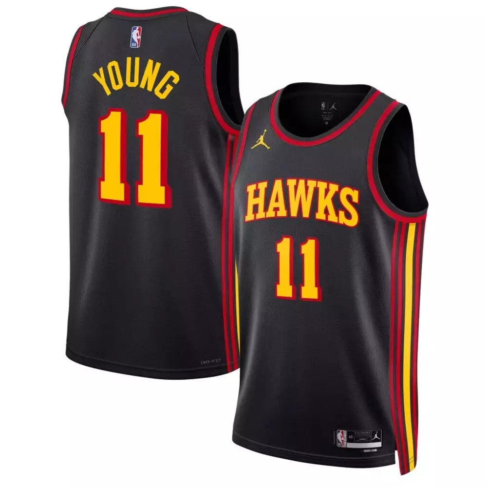 Trae Young 11 Hawks Jersey Black Men Red Yellow Unisex Swingman