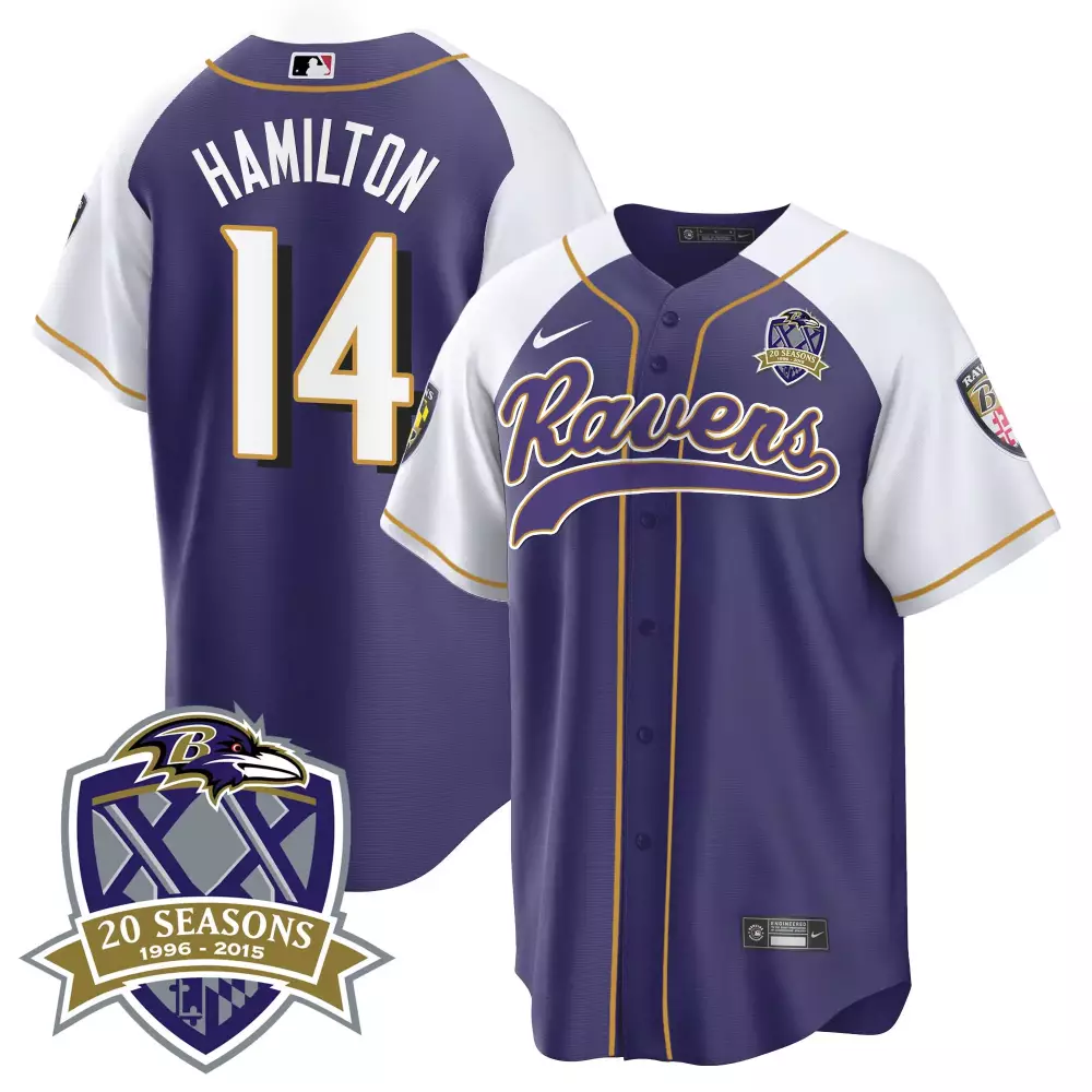 Kyle Hamilton 14 Baltimore Ravens Jersey Purple 20 Seasons 1996-2015 Men Split Design