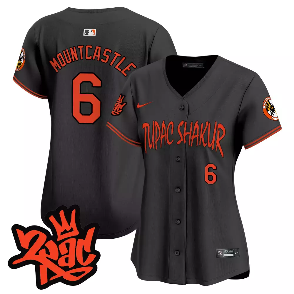 Tupac Shakur 6 Baltimore Orioles Jersey Black City Connect Women Split Design Orange