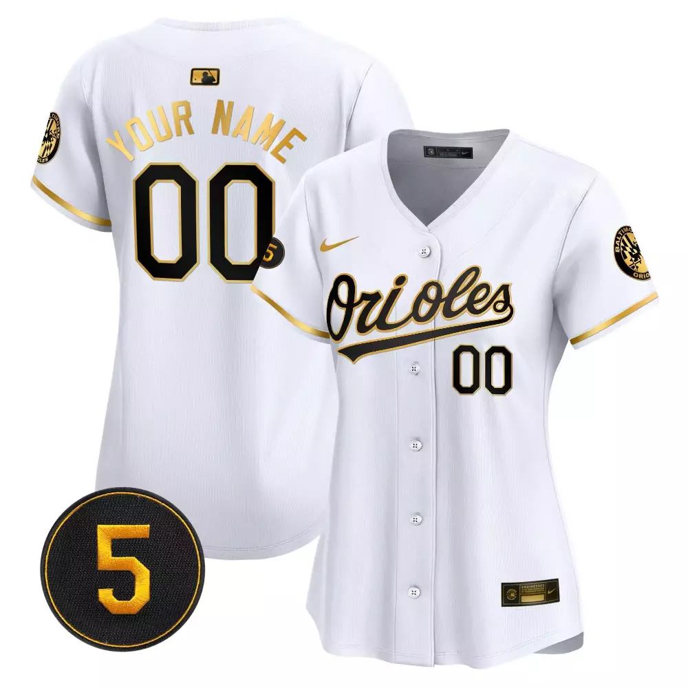 Custom Orioles Jersey White Baltimore Number Gold Black Vapor Premier Limited All