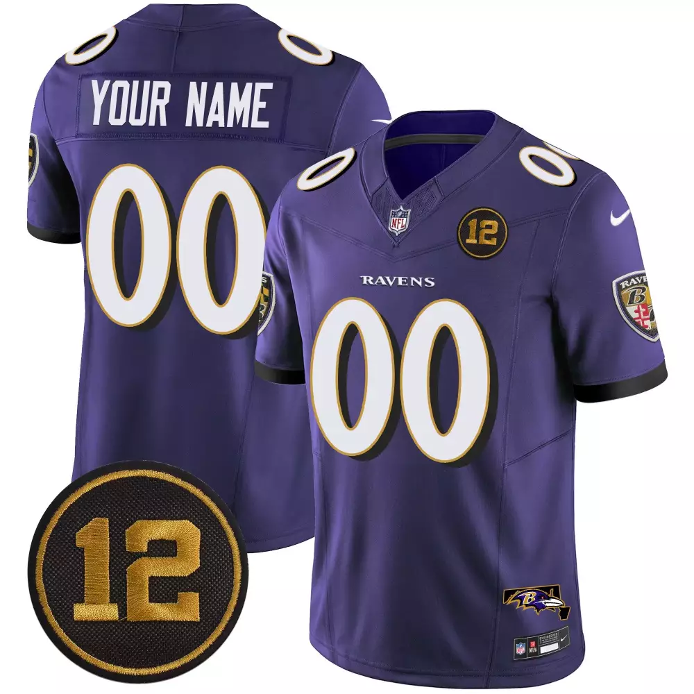 Custom Ravens Jersey Purple Team Men White Gold Vapor Limited All Stitched
