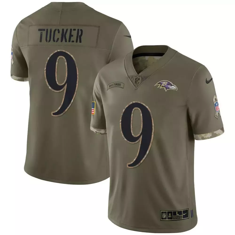 Justin Tucker 9 Baltimore Ravens Jersey Olive Green Salute To Service American Flag