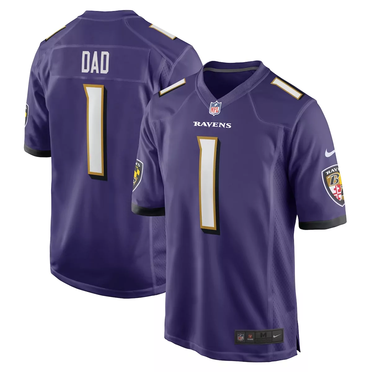 Dad 1 Ravens Jersey Purple Short Sleeve Black Gold Game