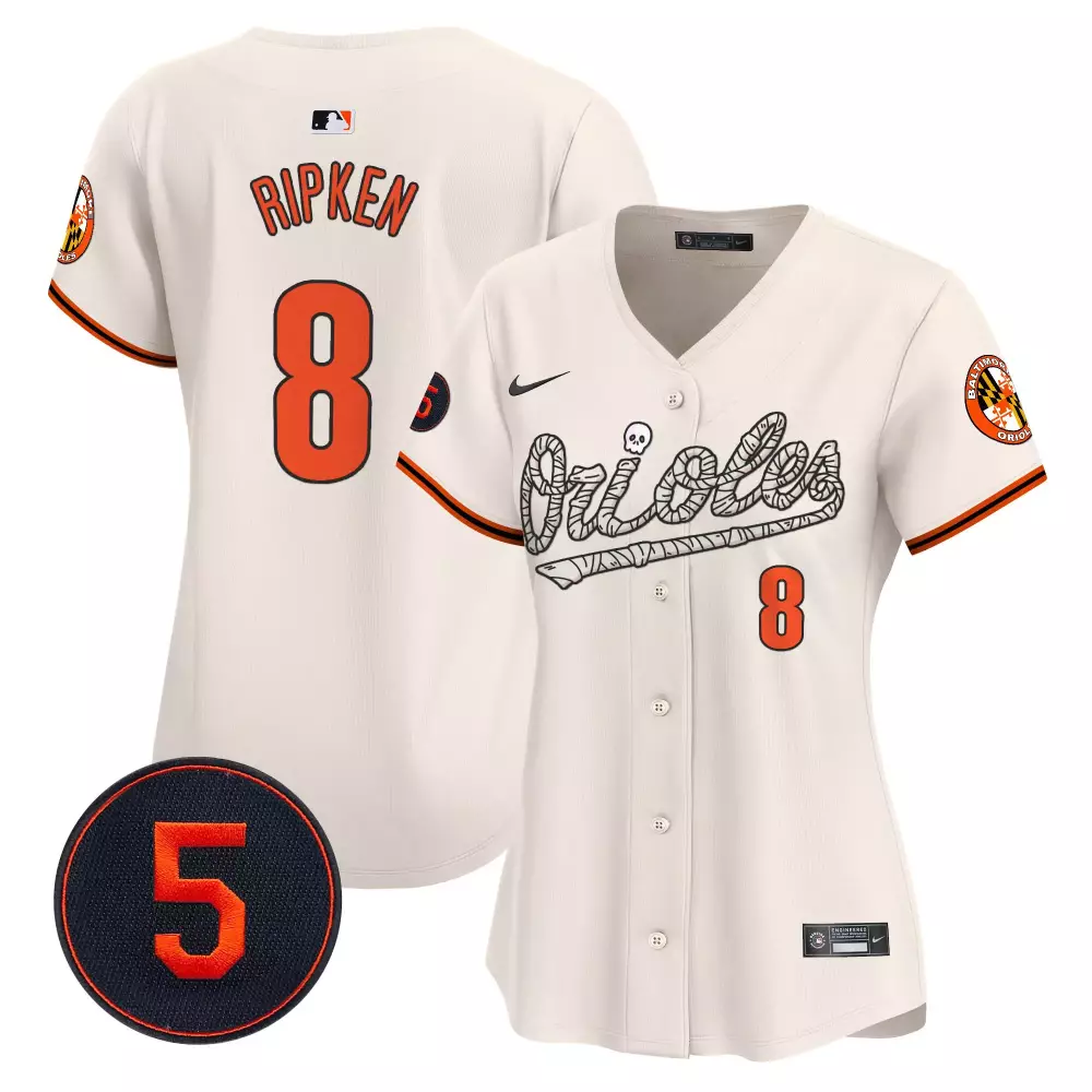 Cal Ripken 8 Orioles Jersey White Baltimore Team Number Women Button-up Alternate