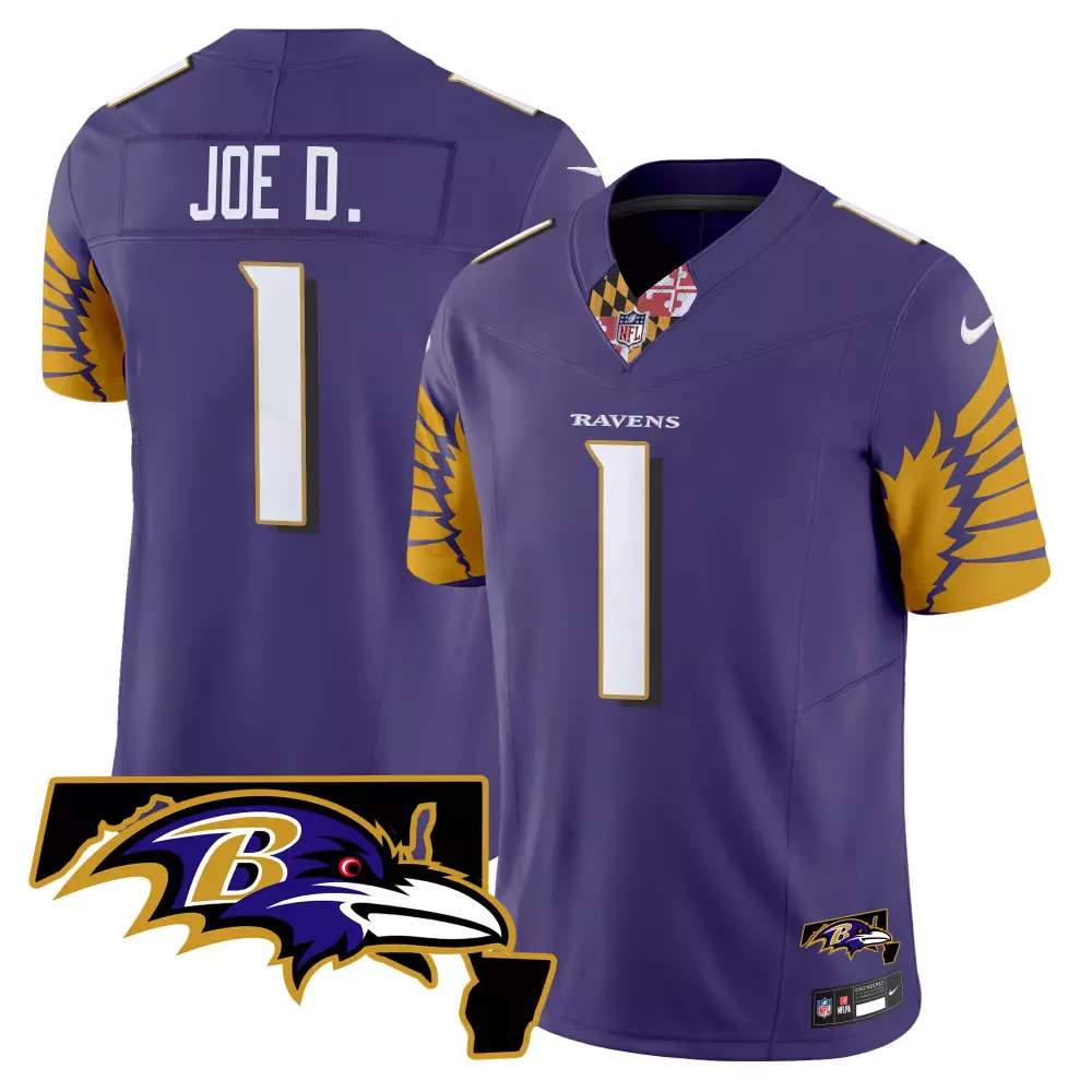 Joe D 1 Ravens Jersey Purple Baltimore Men Split Design Yellow White Vapor Limited