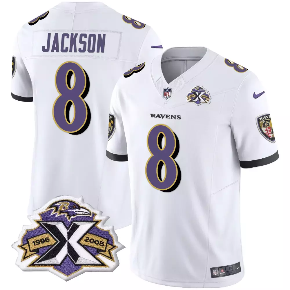 Lamar Jackson 8 Ravens Jersey White Super Bowl Xxxv Men Player Alternate Purple Black