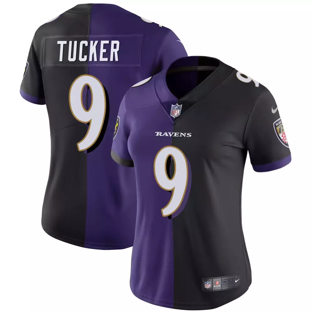 Justin Tucker 9 Ravens Jersey Purple Women Split Design Black Vapor All Stitched