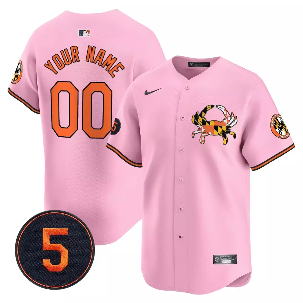 Custom Baltimore Orioles Jersey Pink Maryland Flag Crab Men Alternate Design Orange