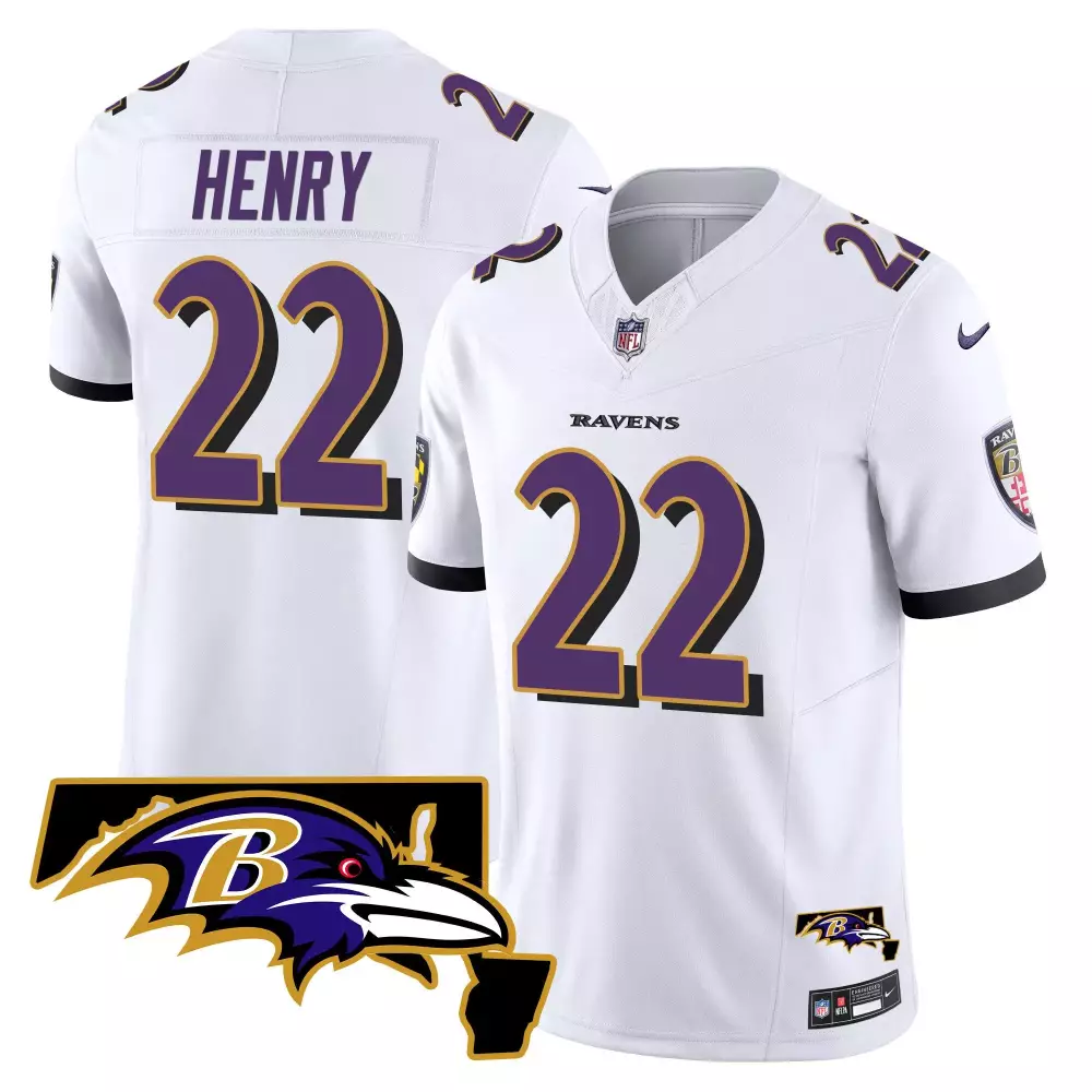 Henry 22 Ravens Jersey White Men Purple Black Vapor Limited All Stitched