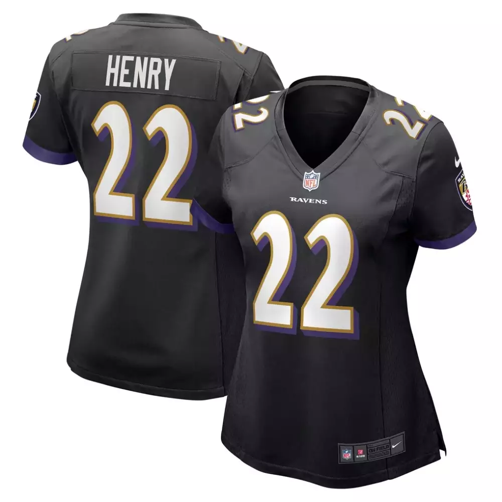 Derrick Henry 22 Ravens Jersey Black Women Short Sleeve Purple Gold Alternate Game