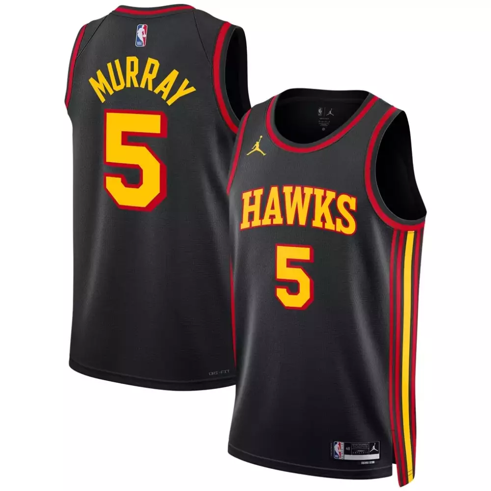 Dejounte Murray 5 Hawks Jersey Black City Edition Dri-fit Men Red Yellow Unisex Swingman
