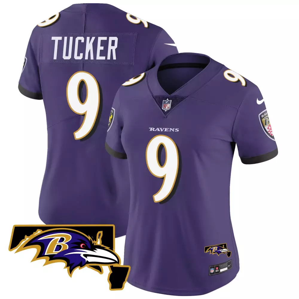 Justin Tucker 9 Ravens Jersey Purple Women Replica White Black Vapor Limited All