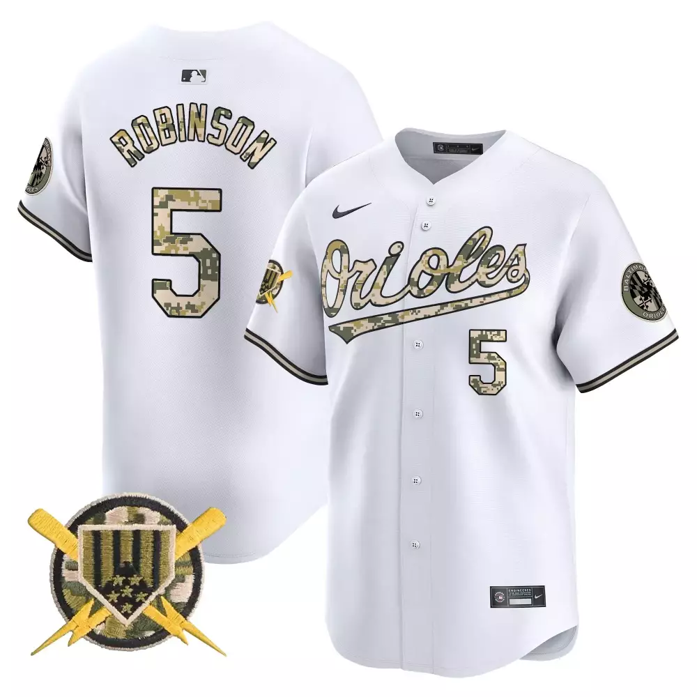 Brooks Robinson 5 Orioles Jersey White Military Appreciation 2024 Men Black Gold