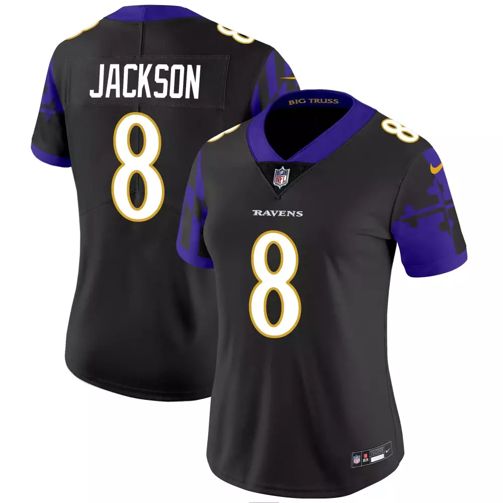 Lamar Jackson 8 Ravens Jersey Black Women Purple White Gold Vapor Limited All Stitched