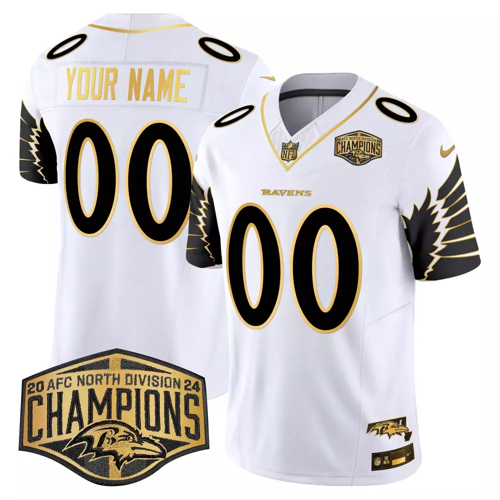 Custom Ravens Jersey White Men Black Gold Vapor Limited All
