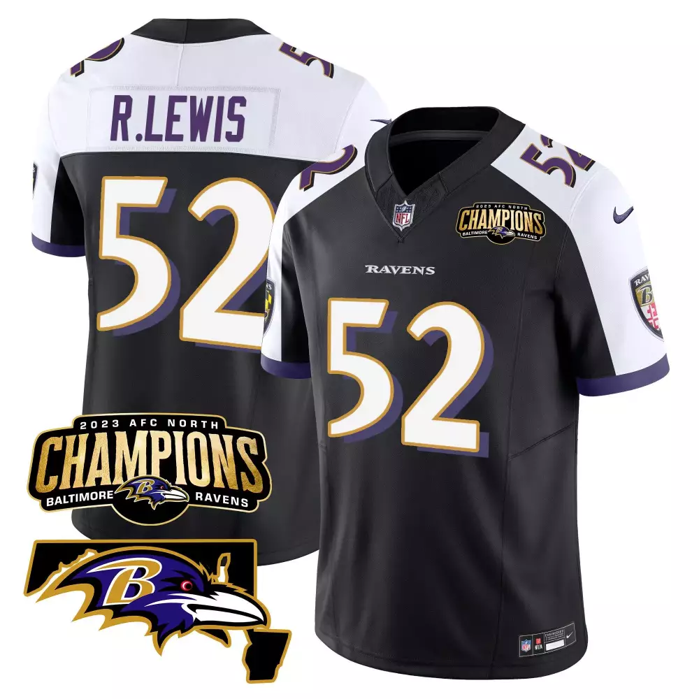 Ray Lewis 52 Baltimore Ravens Jersey Black 2023 AFC North Champions Men Purple White