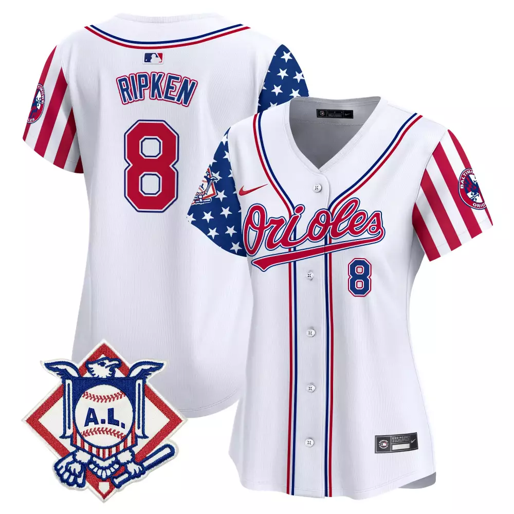 Cal Ripken 8 Orioles Jersey White Al Women Split Design Red Blue Vapor Premier Limited