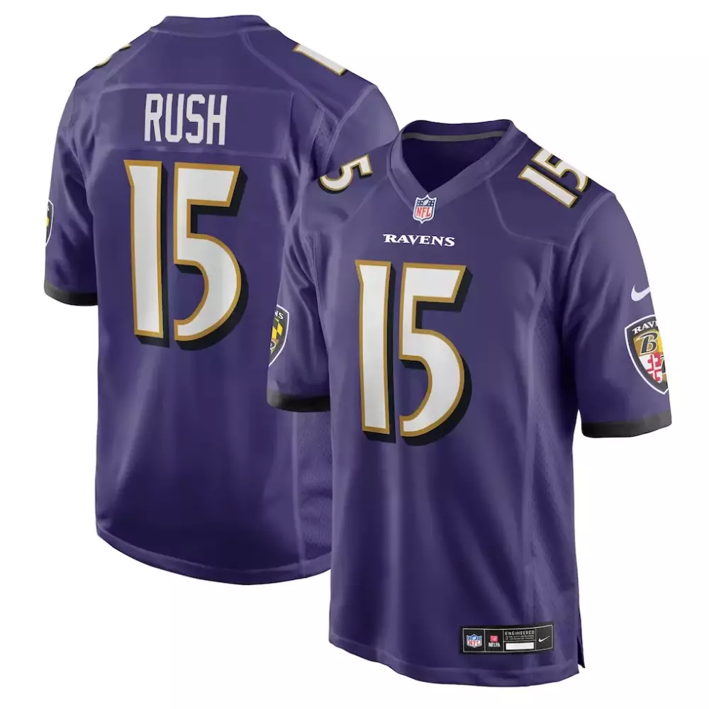 Rush 15 Ravens Jersey Purple Men White Black Gold Game