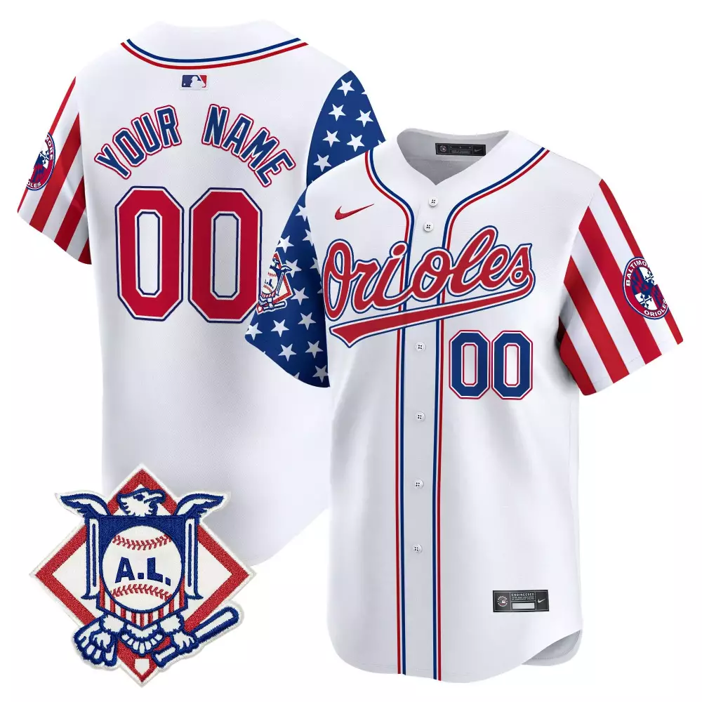 Custom Baltimore Orioles Jersey White American League Men Split Design Red Blue Vapor