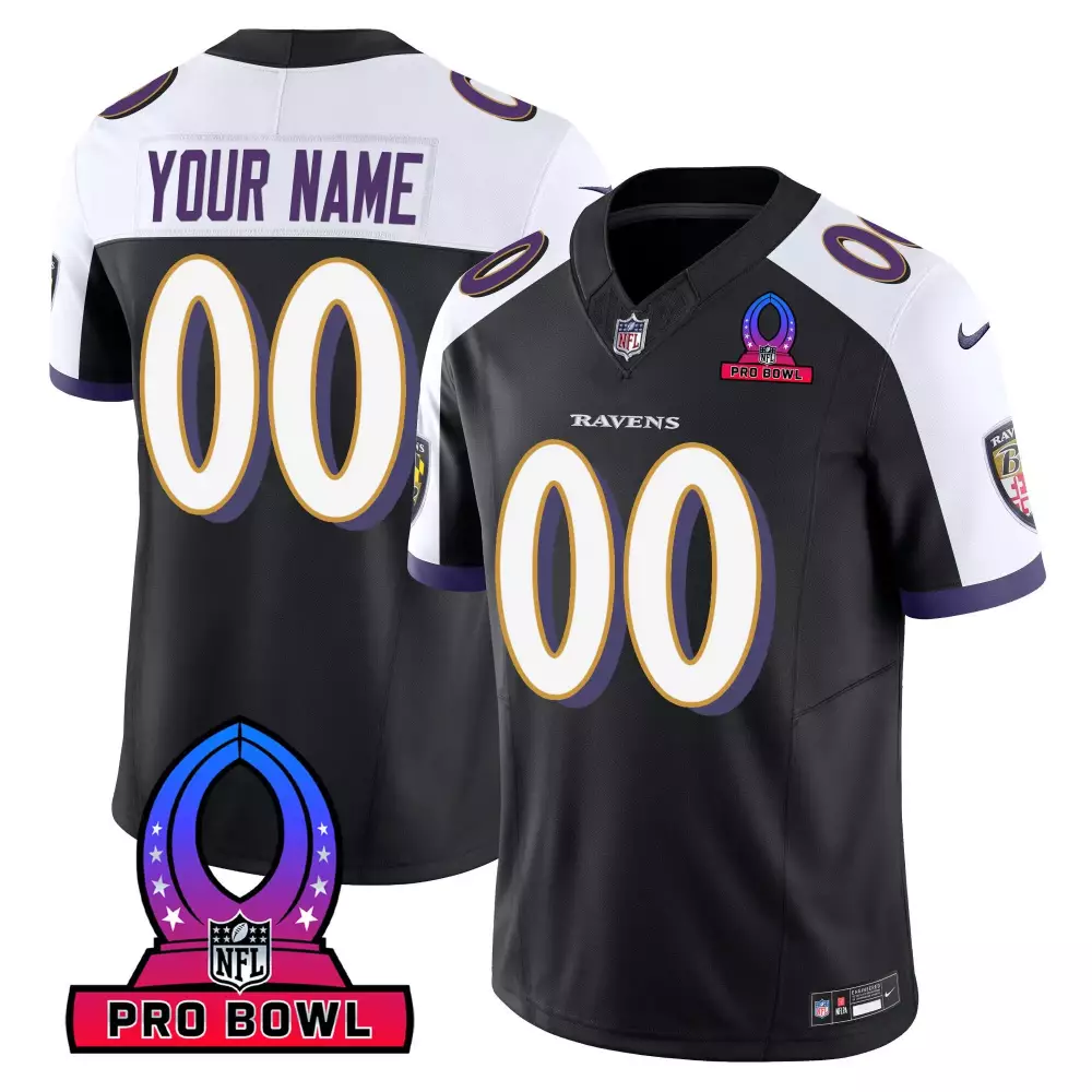 Custom Ravens Jersey Black Pro Bowl Men White Purple Alternate Vapor All Stitched