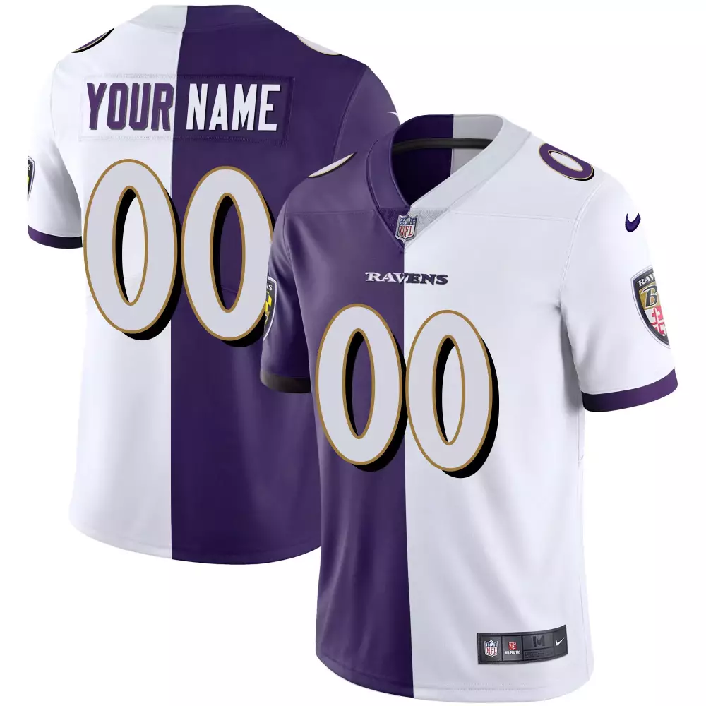 Custom Ravens Jersey Purple Men Split Design White All Stitched Vapor