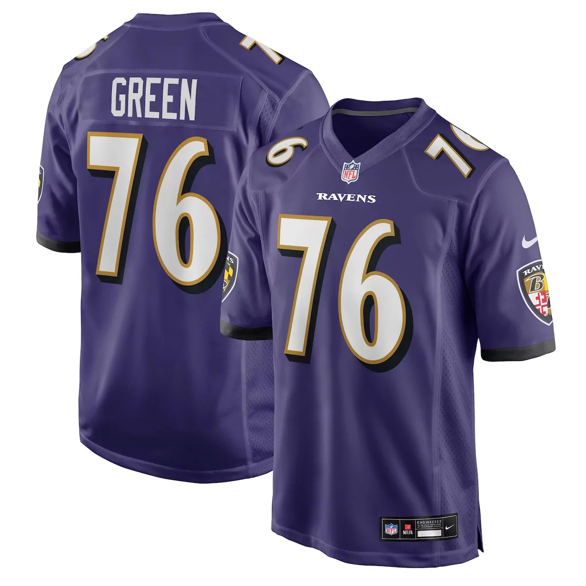 Green 76 Ravens Jersey Purple Men Replica White Gold Game