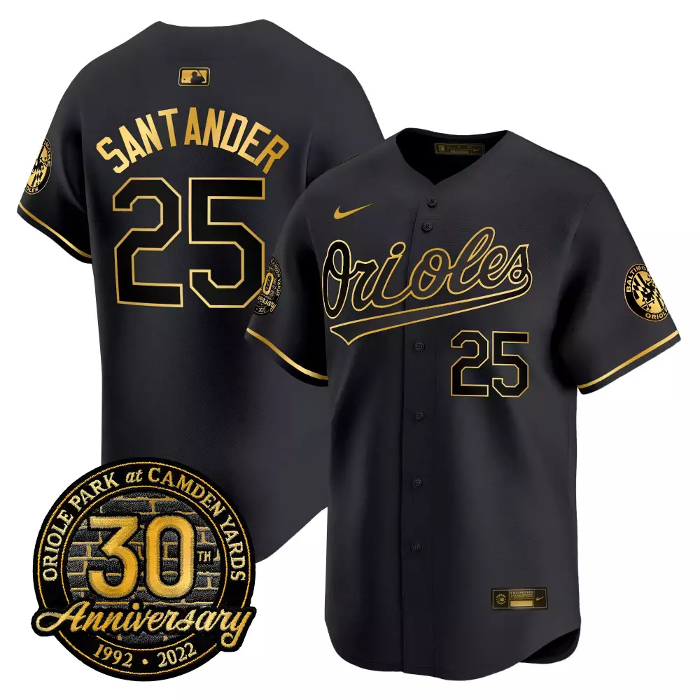 Anthony Santander 25 Orioles Jersey Black 30th Anniversary 2022 Men Gold Vapor Premier