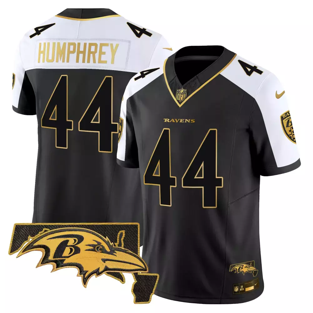 Marlon Humphrey 44 Ravens Jersey Black NFL 100th Season Men Player White Gold Alternate