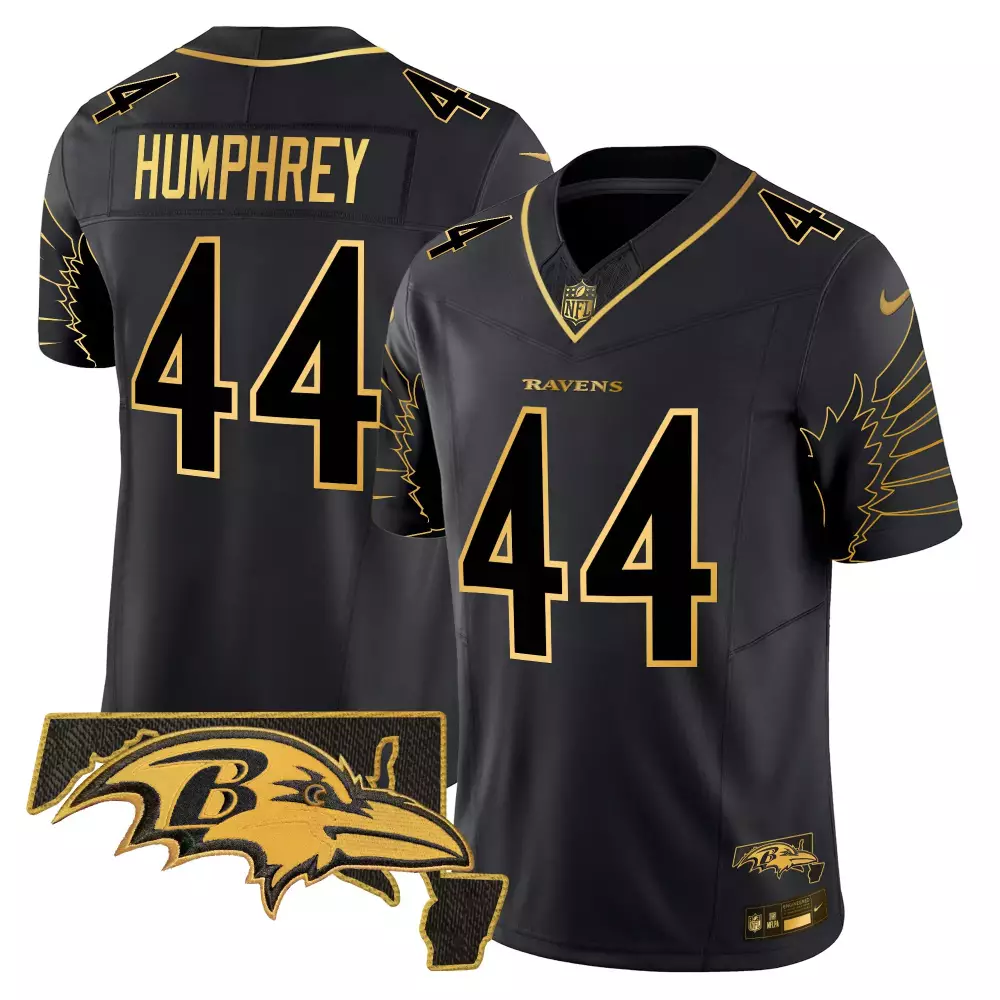 Marlon Humphrey 44 Ravens Jersey Black Baltimore Men Gold Vapor Limited v2 All Stitched