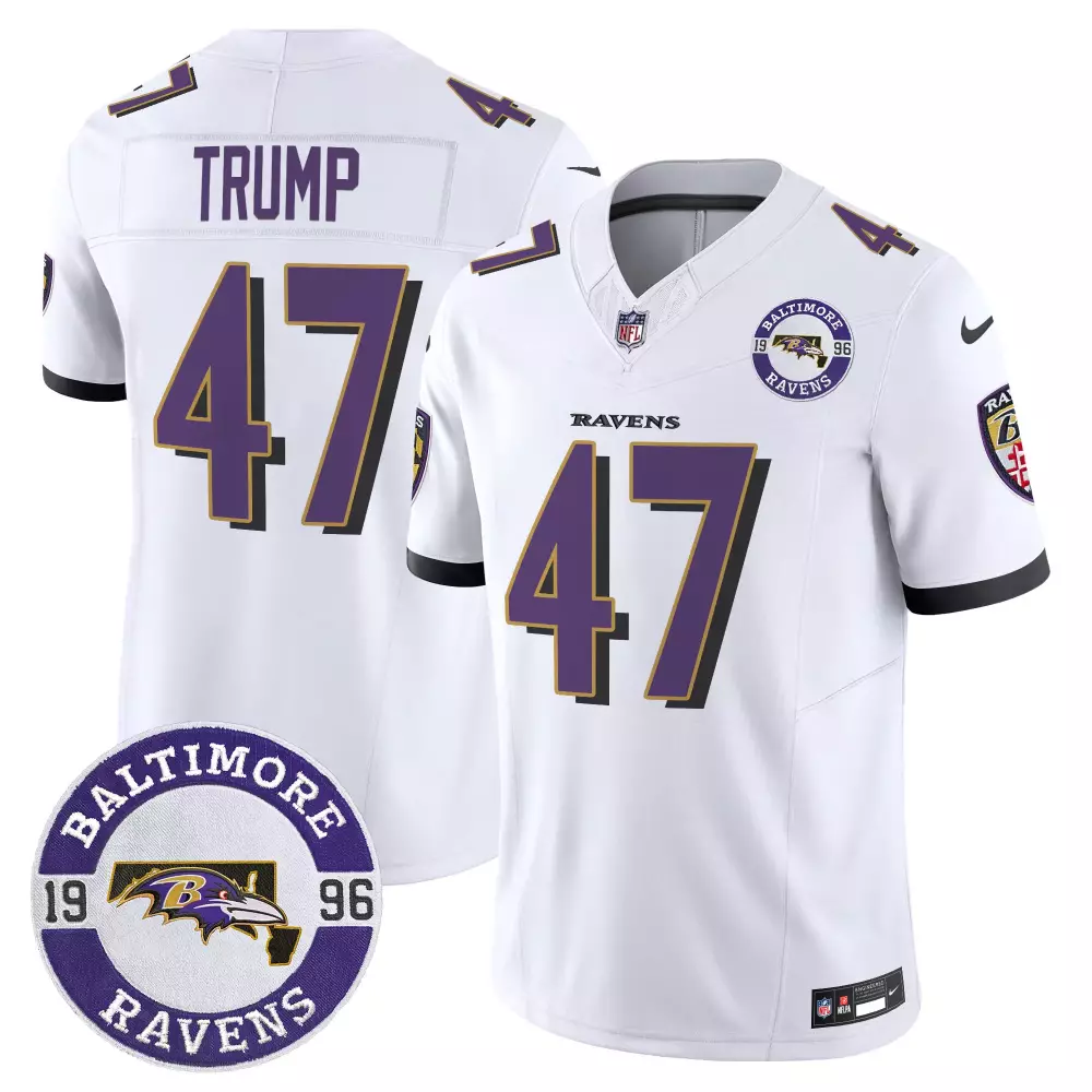 Donald Trump 47 Baltimore Ravens Jersey White 1996 Men Player Purple Black Vapor