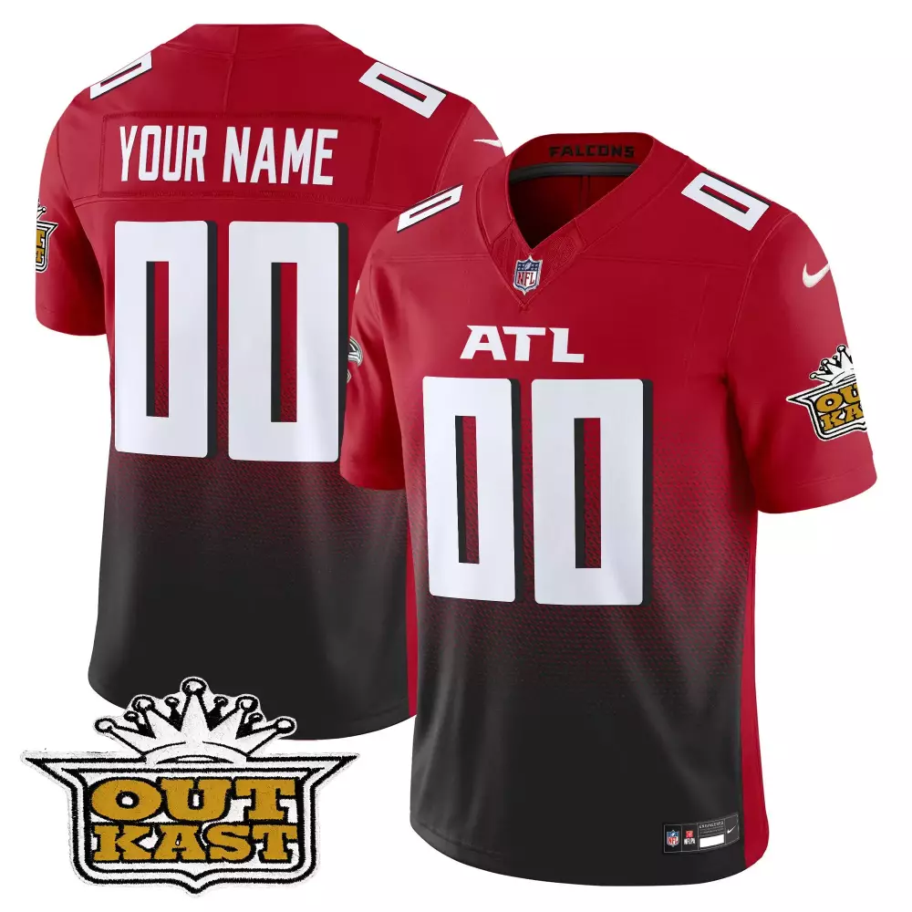 Custom Atlanta Falcons Jersey Red Outkast 2023 Men Faded Split Design Black White