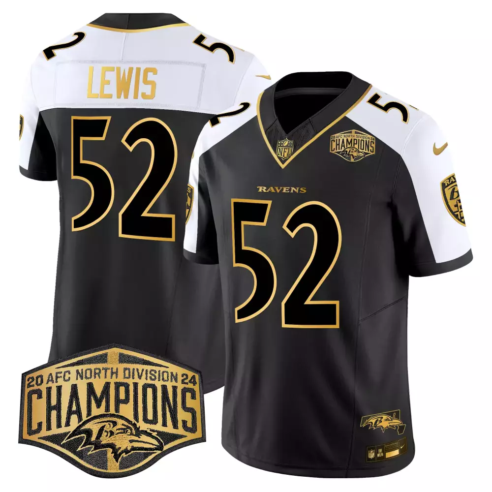 Ray Lewis 52 Ravens Jersey Black Champions Men White Gold Alternate Vapor Limited