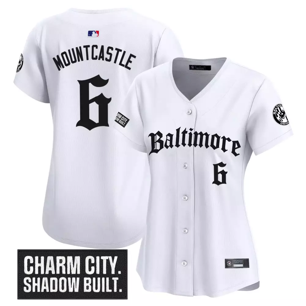 Mountcastle Charm 6 Baltimore Jersey White City. Shadow Built. Men Black Stitched