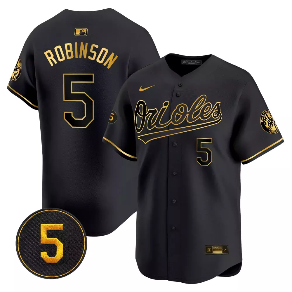 Brooks Robinson 5 Jersey Black Baltimore Orioles Men Gold Vapor Premier Limited All