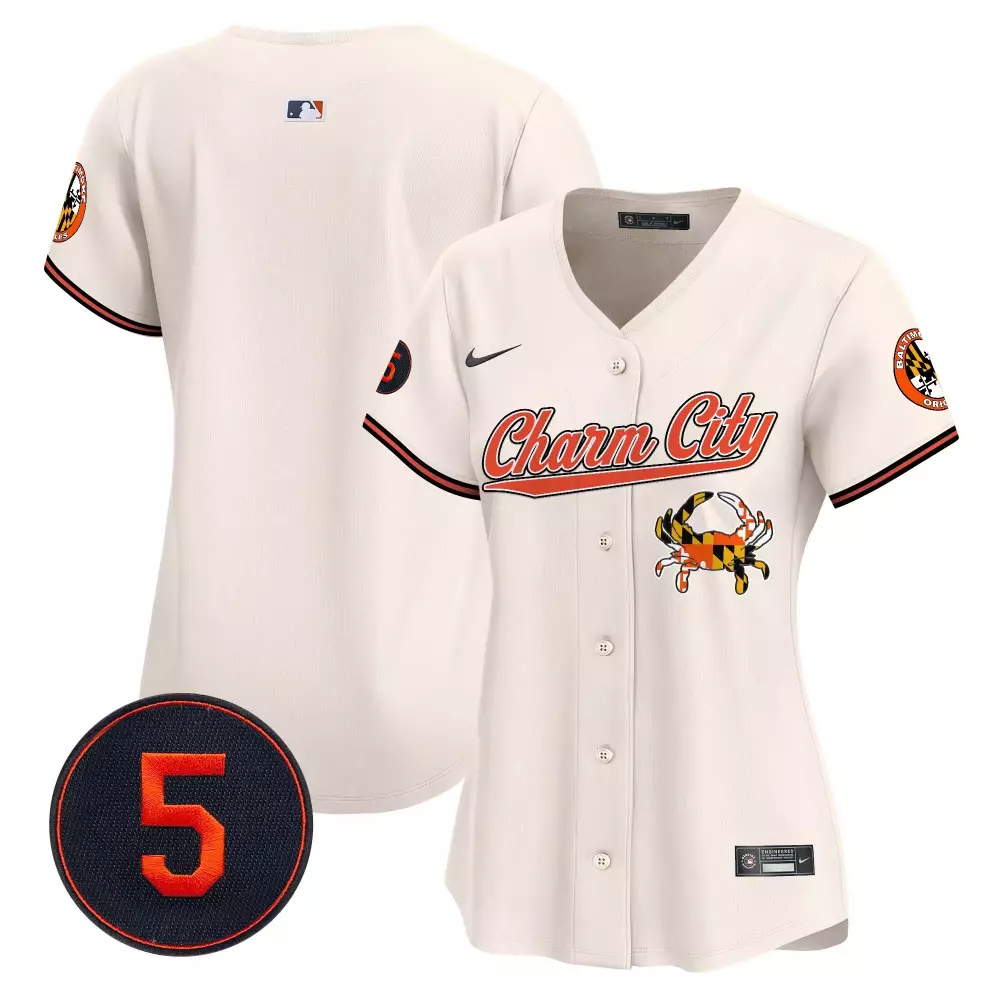 Charm City 5 Baltimore Orioles Jersey Cream Maryland Flag Crab Women Alternate Orange