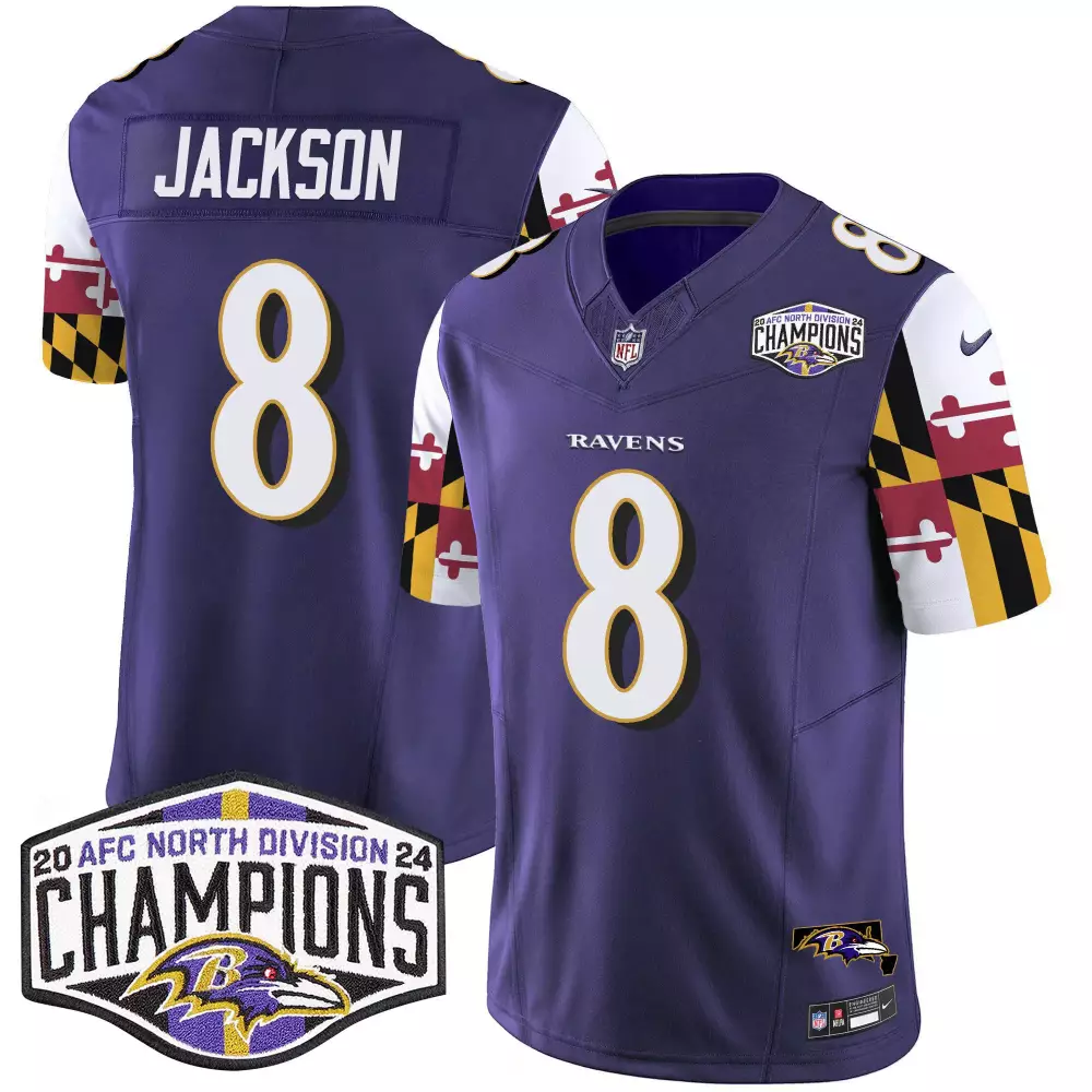 Lamar Jackson 8 Ravens Jersey Purple Men On-field White Yellow Black Red Vapor Limited