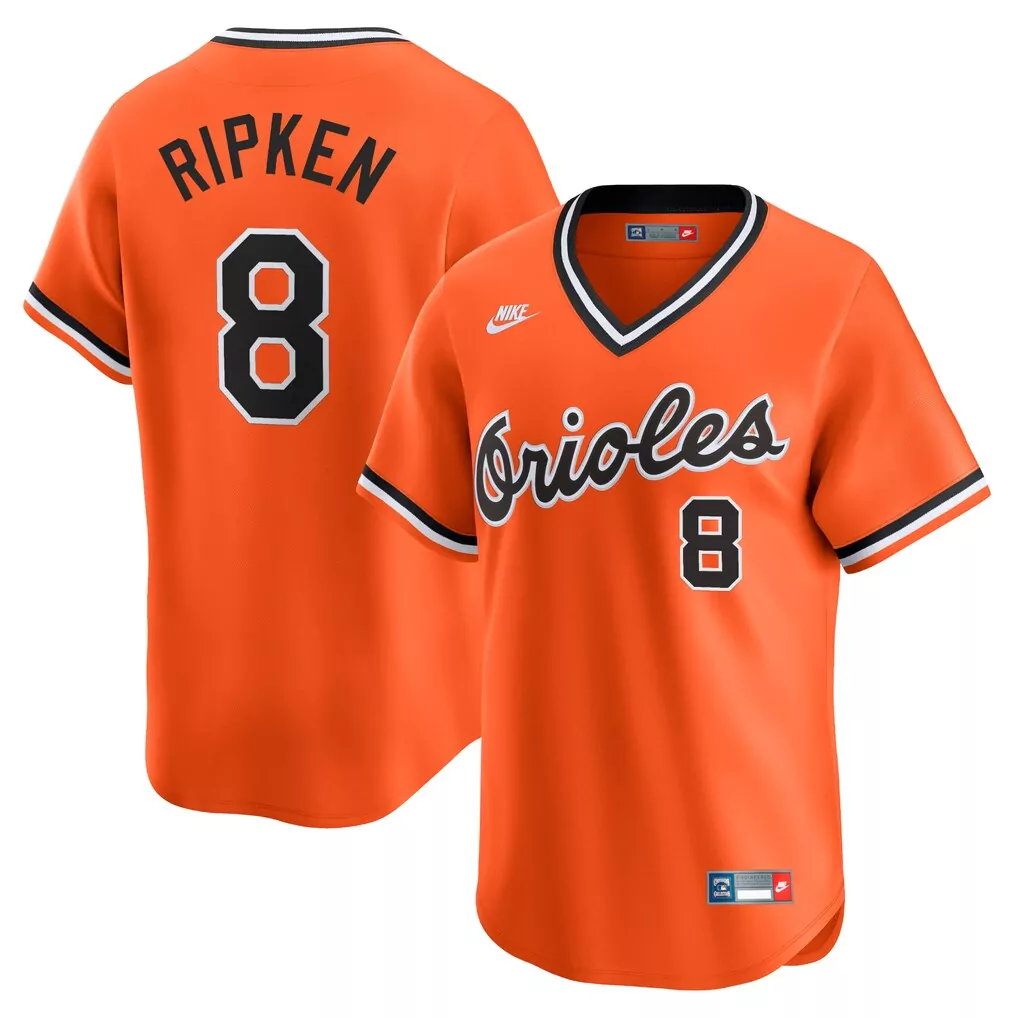 Cal Ripken 8 Orioles Jersey Orange Men White Black Throwback Cooperstown Limited