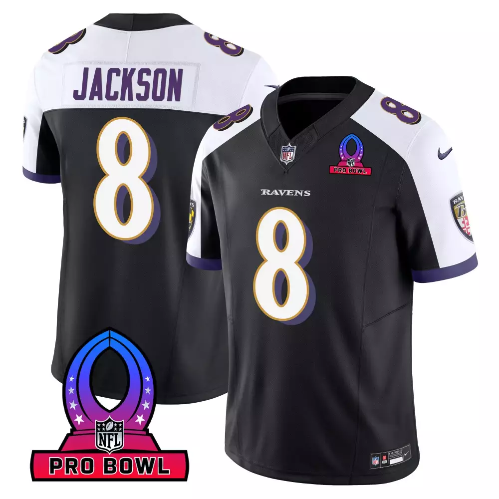 Lamar Jackson 8 Ravens Jersey Black Pro Bowl Men Replica White Purple Alternate Vapor