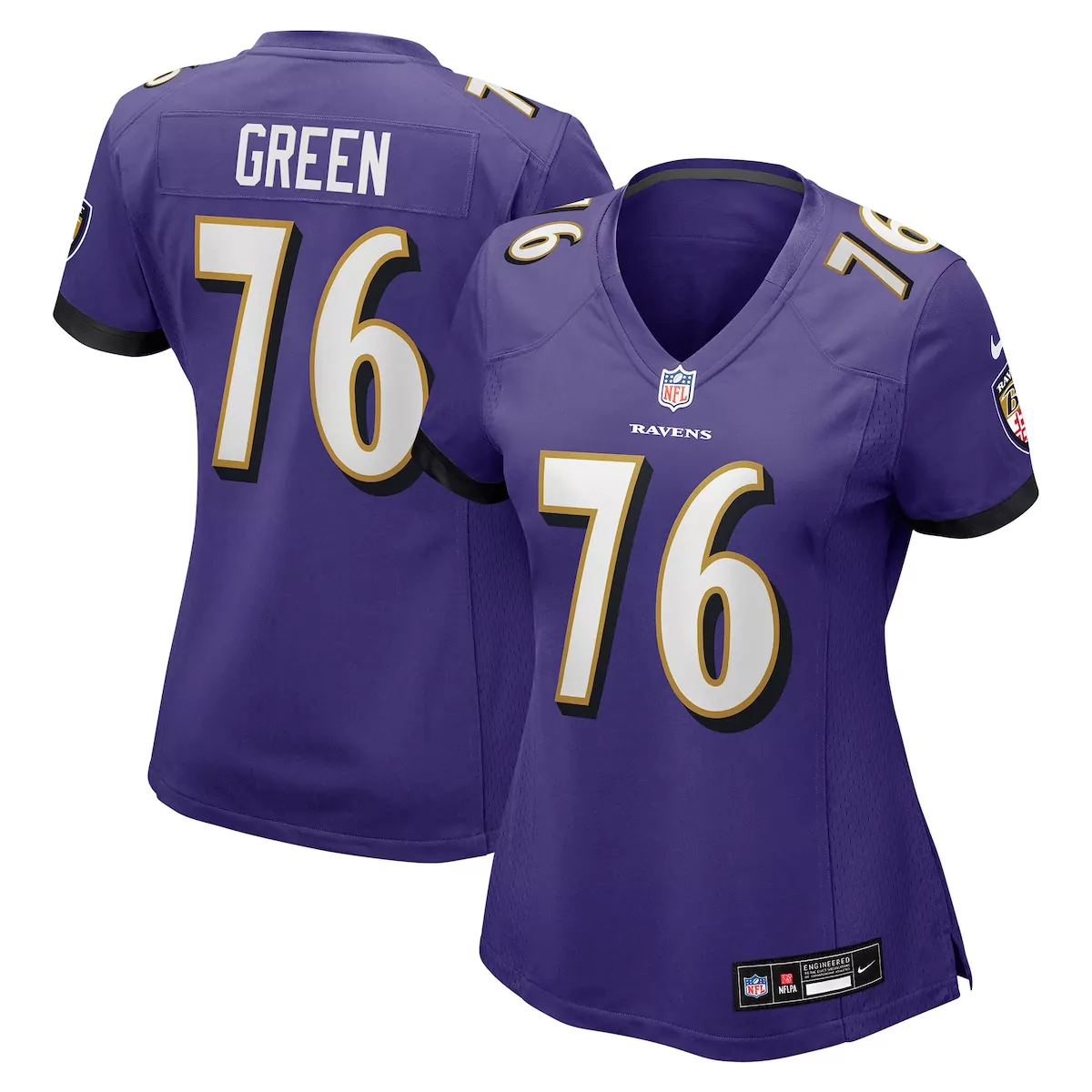 Green 76 Ravens Jersey Purple Women Player Black Gold Game