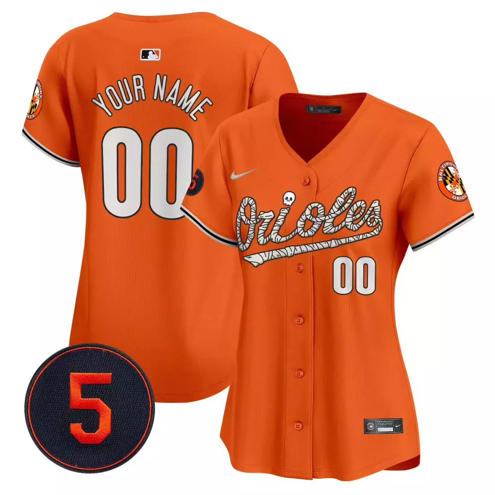 Custom Baltimore Orioles Jersey Orange Halloween Bird Alternate White Black Vapor