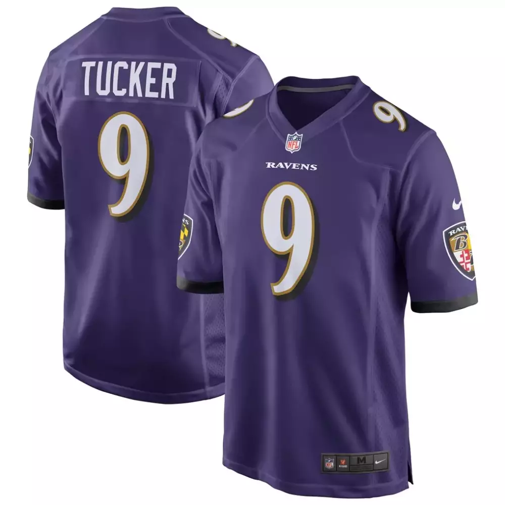 Justin Tucker 9 Ravens Jersey Purple Men Replica Black White Gold Game
