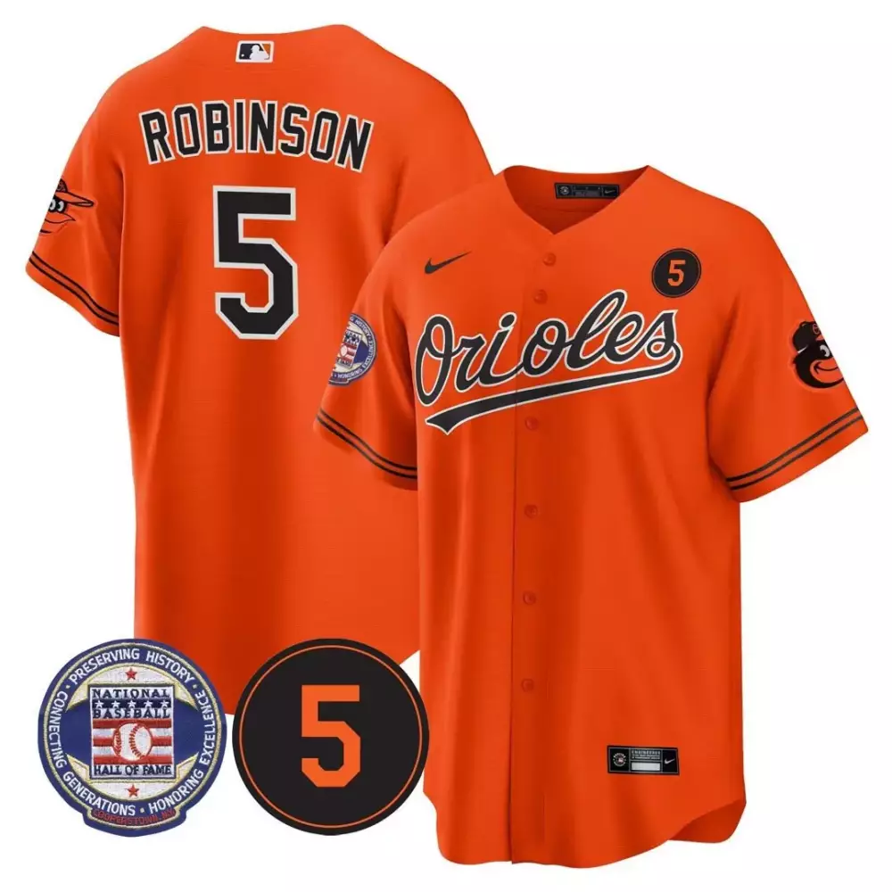 Brooks Robinson 5 Orioles Jersey Orange National Baseball Hall Fame Black Cool Base