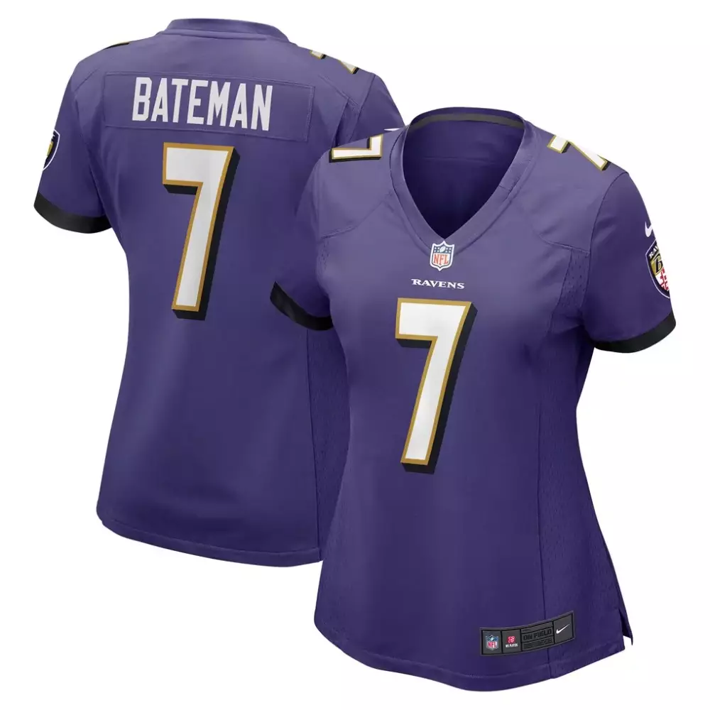 Rashod Bateman 7 Ravens Jersey Purple Women Black Gold Game