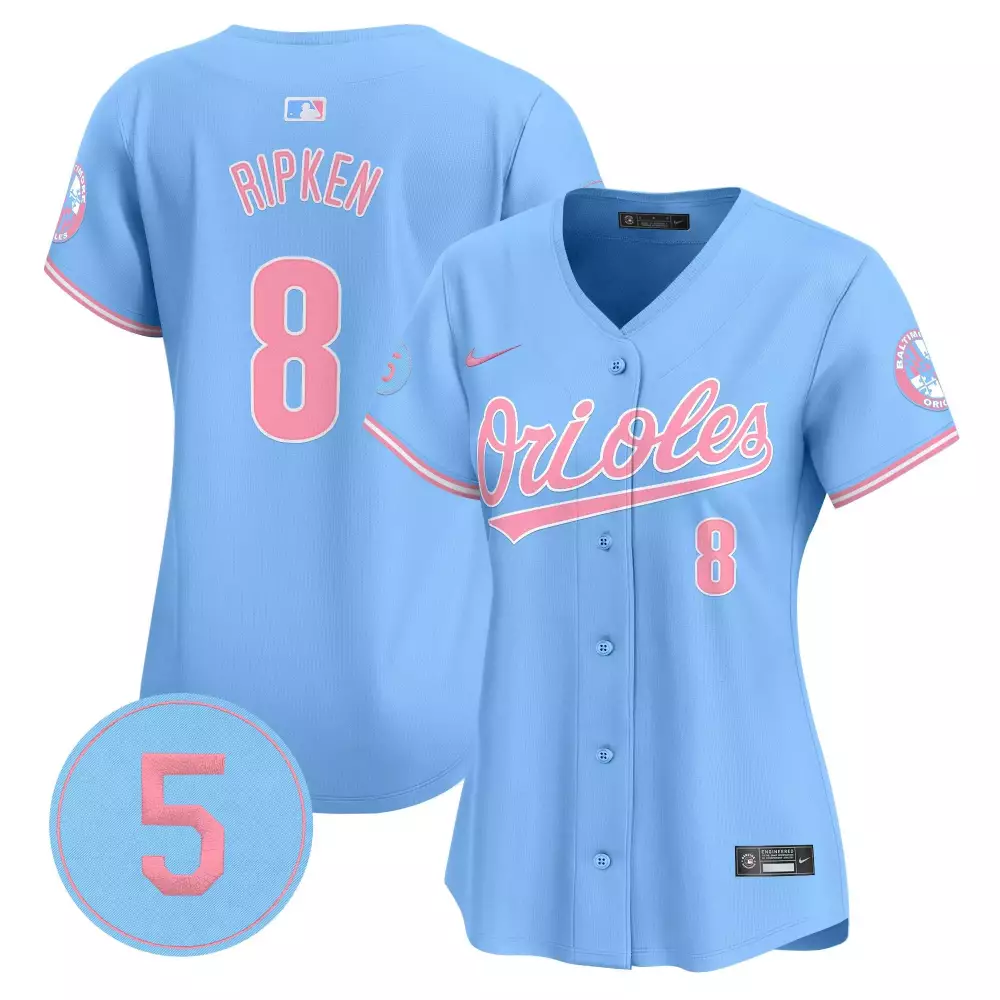 Cal Ripken 8 Orioles Jersey Light Blue Baltimore Women Pink Vapor Premier Limited