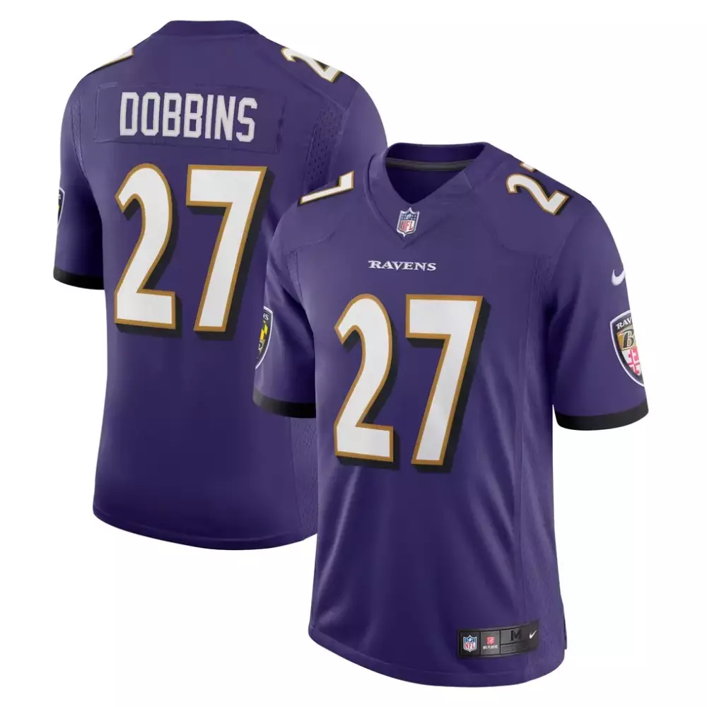 J.k. Dobbins 27 Ravens Jersey Purple Men Authentic White Gold Vapor Limited