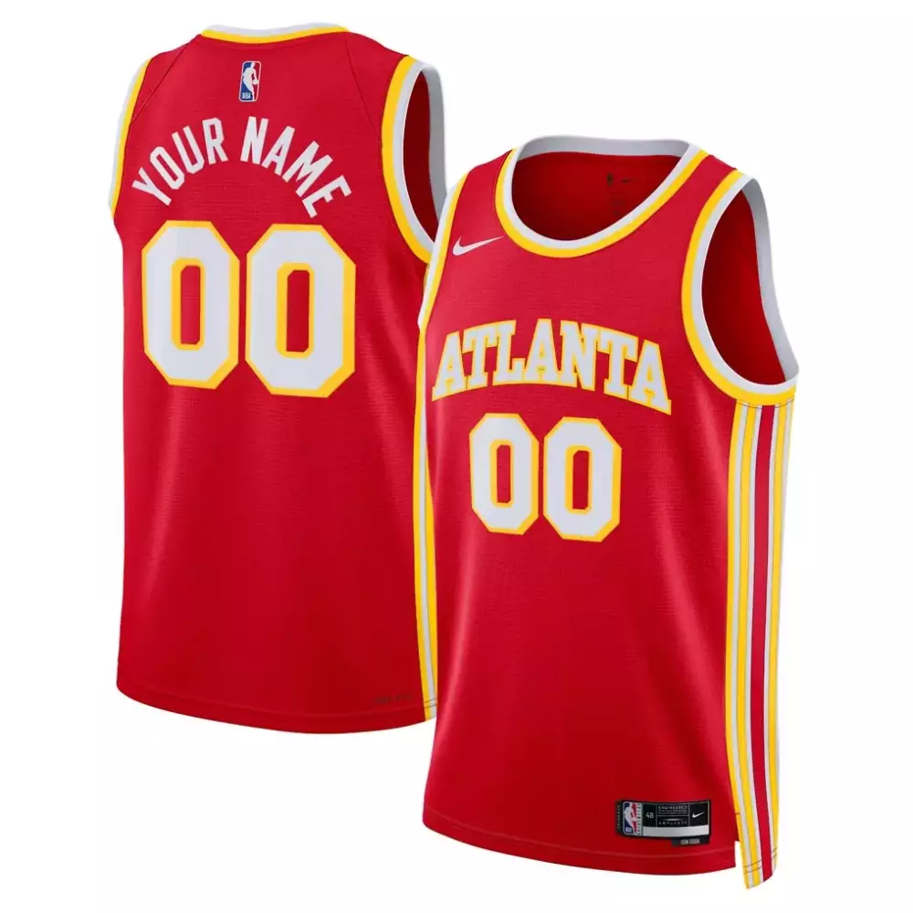 Custom Atlanta Hawks Jersey Red Men Yellow White Unisex Swingman Icon