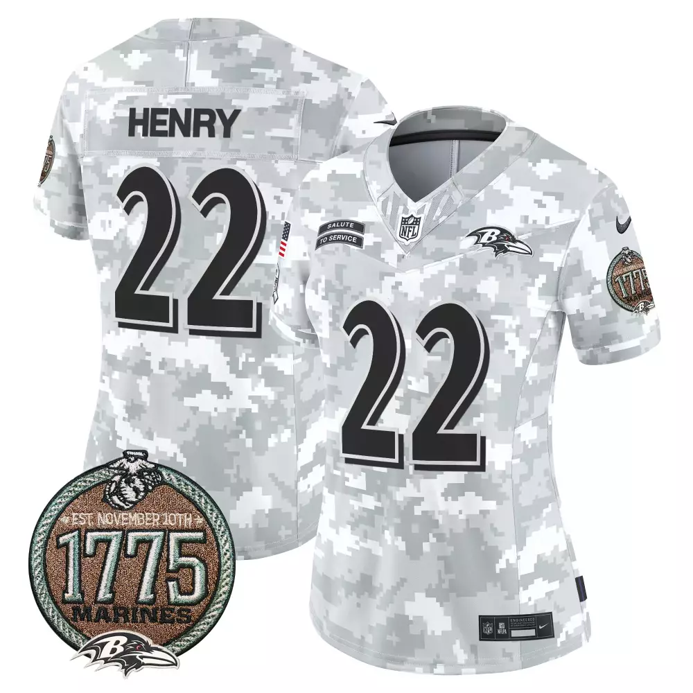 Derrick Henry 22 Baltimore Ravens Jersey White Salute To Service 1775 Marines Men